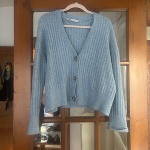 Zara Blue Ribbed Women's Cardigan